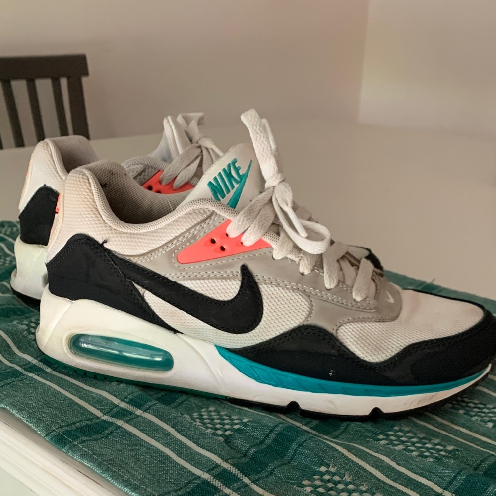 Nike Air Max White and Black with Teal and Coral Accents